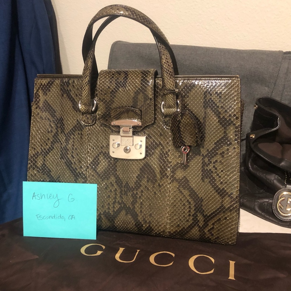 Gucci large Lady Lock olive tone python bag - auth